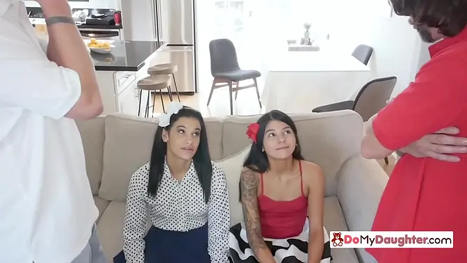 Naughty Teens Get Caught By Each Others Daddies As They Cum In Their Panties