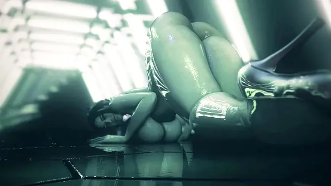 3D animated babe sucks huge cock and gets a creampie