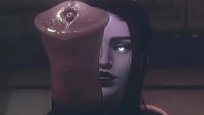 3D animated chick sucks huge cock and gets a creampie