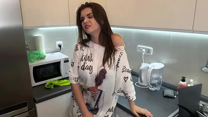 Stepson sucks stepmom's cum-covered tits in steamy roleplay