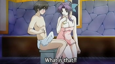 Older woman gives intimate bath treatment to young boy in explicit hentai vid
