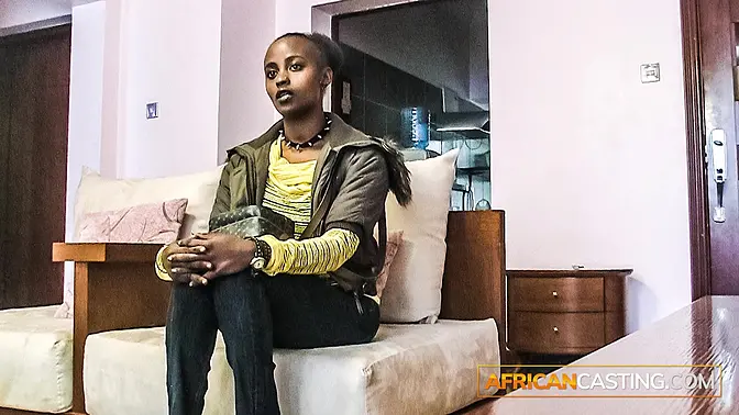 African girl sucks and rides white cock in homemade casting session