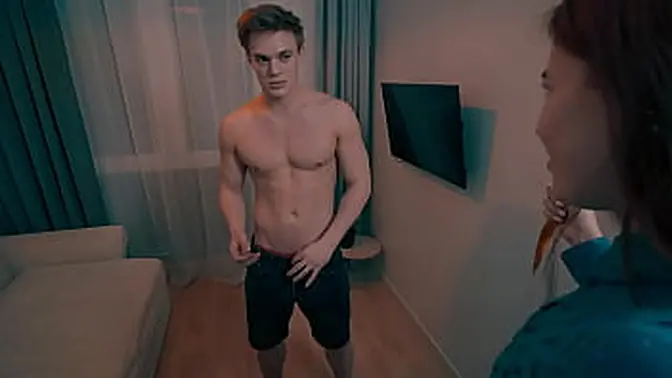 Redhead slut sucks big cock with natural tits