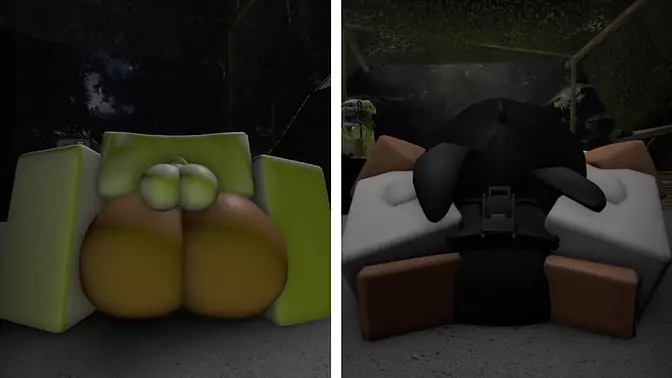 Robloxian babe gets her big cock and big tits fucked in-game