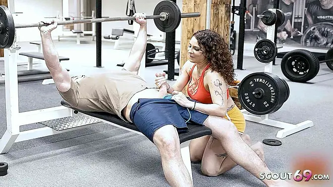 German gym model Mara Martinez surprises stranger with her giant tits and lets him cum inside her