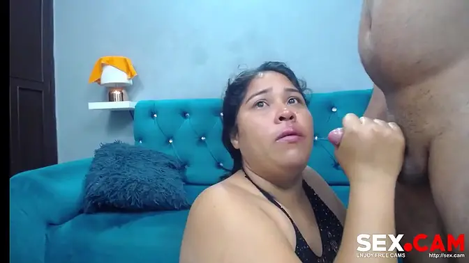 Hot guy covers babe's mouth with his load