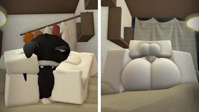 Teen with big tits sucks cock and rides in Roblox game