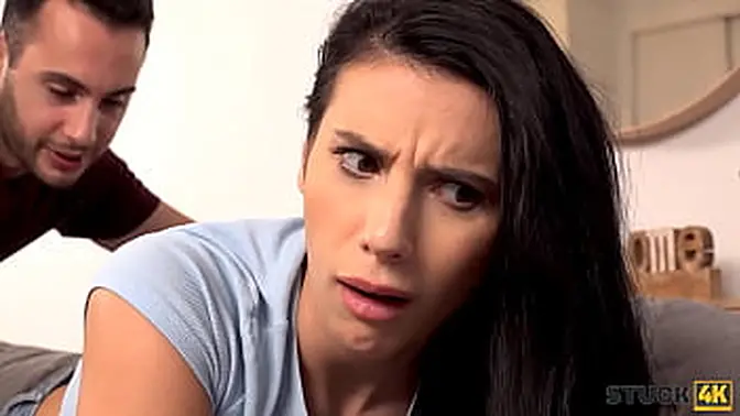 Teen brunette stuck fucked in doggystyle after naughty session