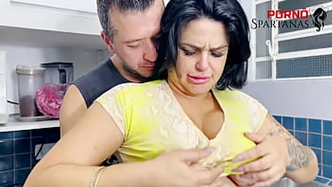 Tanned gostosa rides and slaps her hubby's huge cock