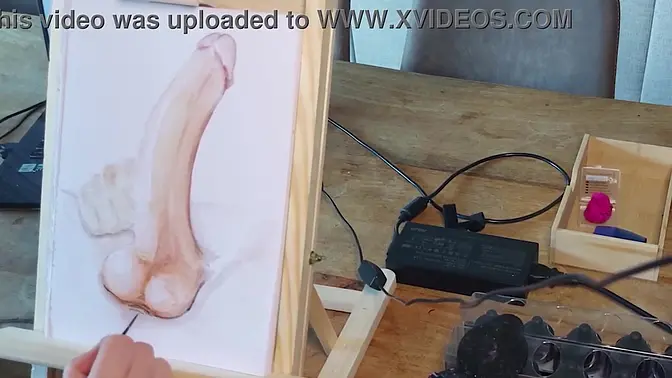 Hot artist paints with her ass
