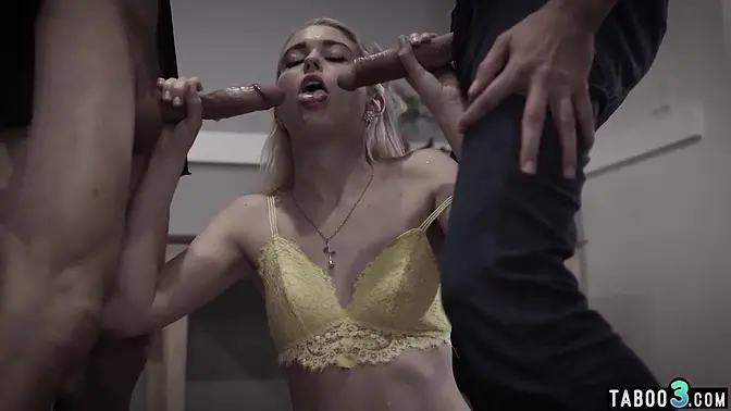 Stepdad and stepdaughter's taboo dirty threesome