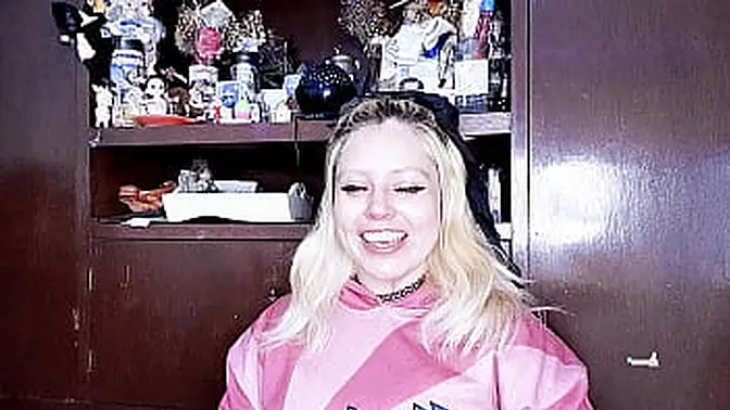 Blonde Teen Girl Opens Mystery Box of Toys