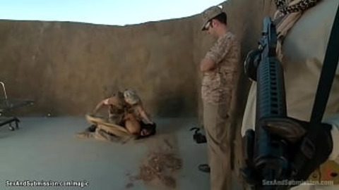Soldier James Deen ties up Lyla Storm and fucks her outside in a desert camp —  then joins Casey Calvert