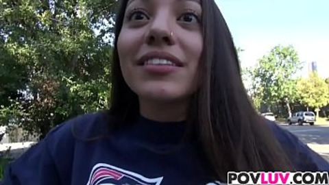 Slender sweetheart swallows massive erection