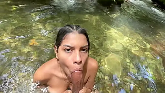 Shy Latina stepsis fucks hard in the river