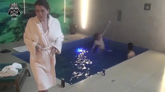 Friends and hotwife enjoy a public pool threesome