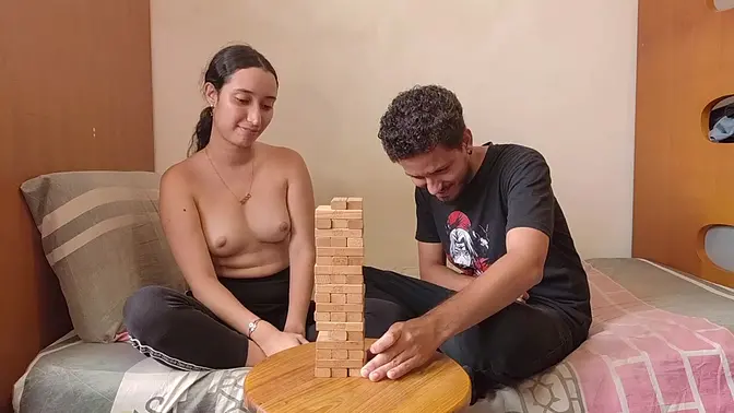 Petite Latina amateur GF strips and sucks big shaft