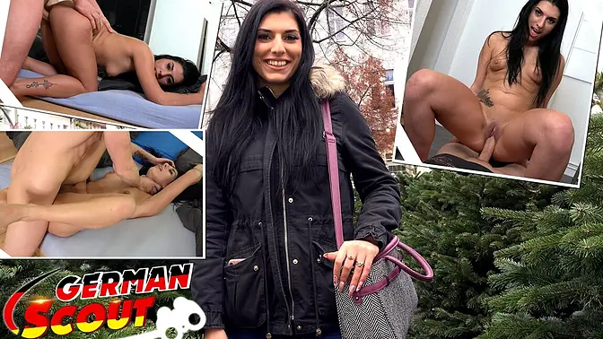 German Scout: Black-haired beauty Kristal Amore picked up for casting fuck