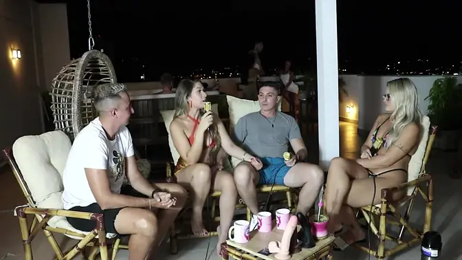 Outdoor romance with blonde beauty and dark stud