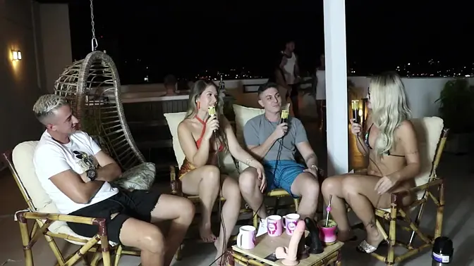 Outdoor romance with blonde beauty and dark stud