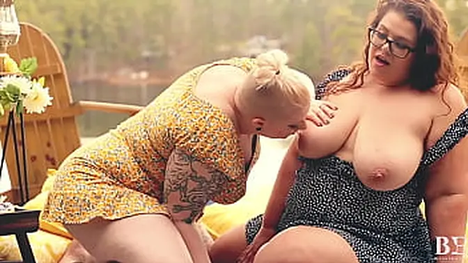 Two gorgeous women enjoy lesbian lust in a romantic lunch scene