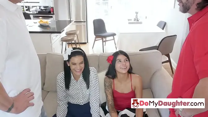 Teen daughters fuck their horny dads for cash