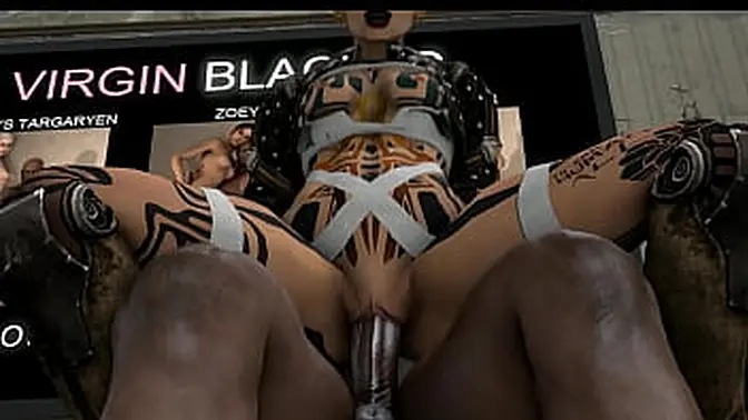 Teen 3D girl Rey gets her tight holes filled by a big black cock