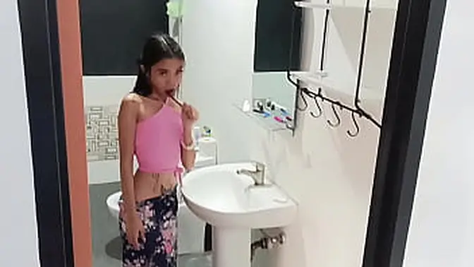 Cute and skinny Filipina babe deep throats cock