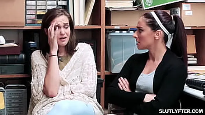 Slutty teen server Queenie Sateen gets deepthroated and pounded