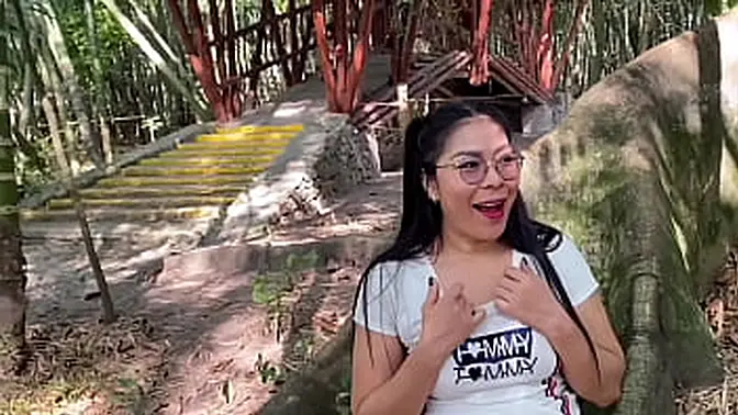 Skinny Colombian student wets herself in public park, showing off tiny tits