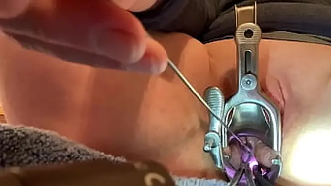 Shaved and ready for gyno play with sound and speculum