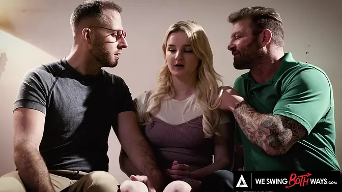 Teen girl deepthroats and gets double banged in wild bi threesome