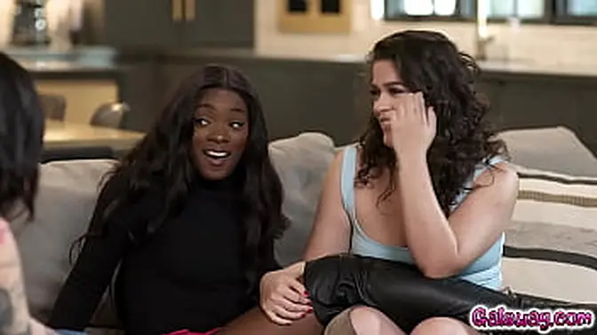 Ice-Breaking foursome with ebony beauty and big tits