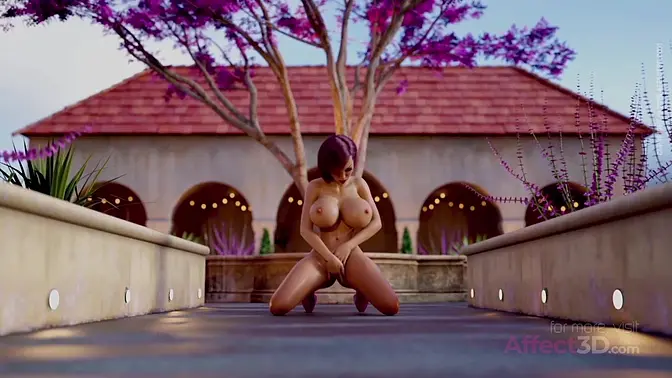 Futanari babes in high heels fuck in garden (3D animation)