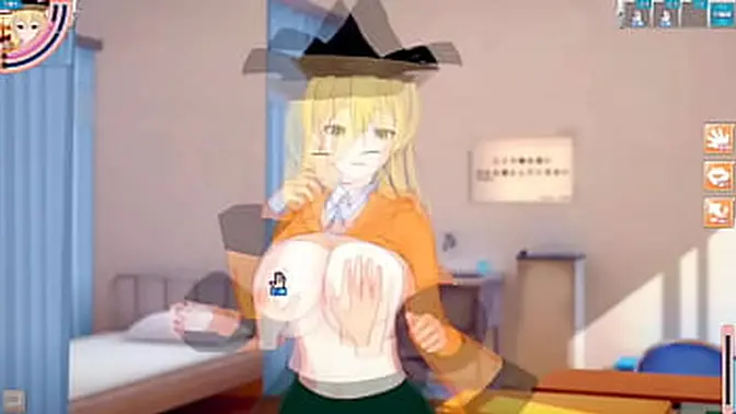 [Eroge Koikatsu! ] Touhou Project Matara Hidden Kina's boobs rubbed and Nio standing handjob fellatio sex after being served! Big breasts anime [Hentai game Toho]