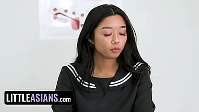 Cute Asian student gives deepthroat blowjob in her uniform