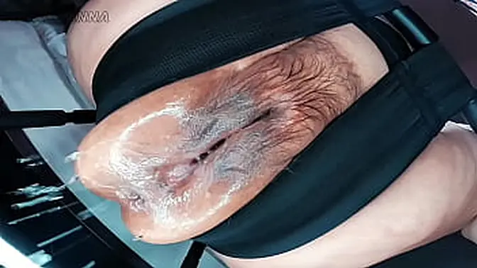 Hairy MILF solo wanking and pissing