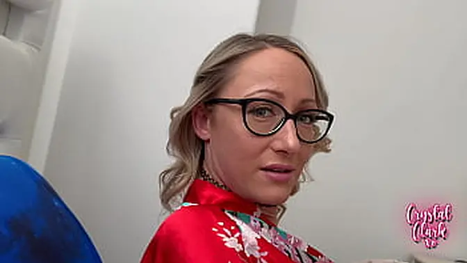 Busty blonde stepmom gets a blowjob then rides cock