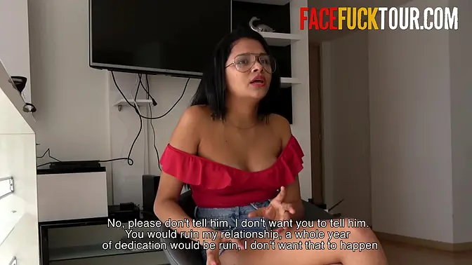 Latina girl drools over big dick before getting facefucked