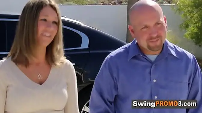 Bald hubby brings his wife to wild swinger party at mansion