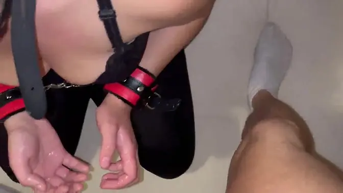 Teen beauty gets deepthroat facefucked and drinks piss