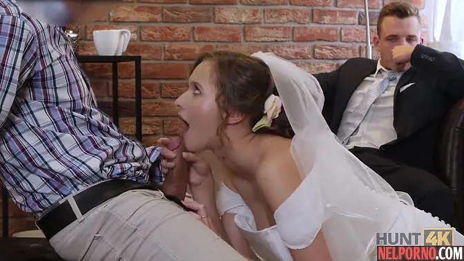 Wife in wedding dress gets fucked by friend