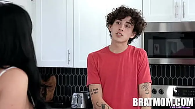 Naughty stepson satisfies milf's big tits and curvy ass