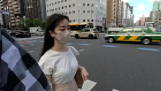 Masked nurse with big breasts gives handjob under the sun