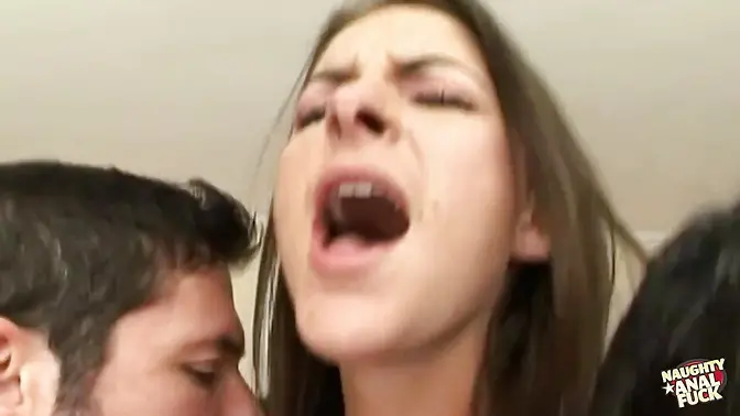 Brunette with dark hair gets her pussy and ass stretched by two massive cocks and toys