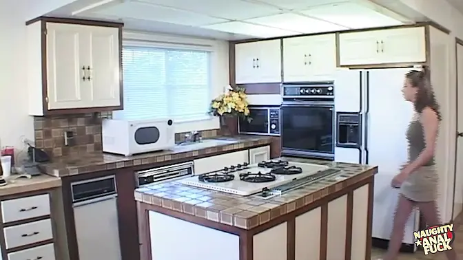 Sleazy talk and food play lead this nasty blonde to a large ass-sex spectacle