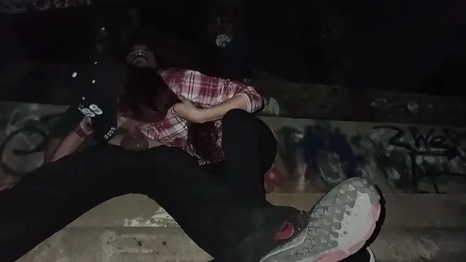 Petite Latina milf gives blowjob under train bridge