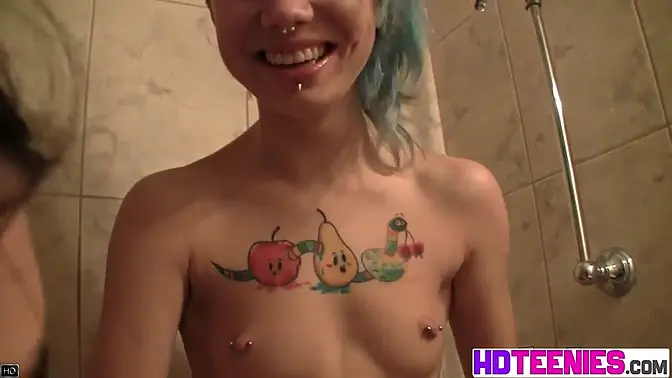 Tiny Emo goes wild with guy's tongue invasion, showcasing intimate lesbian playfulness 