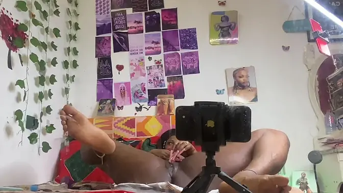 Girl fingerfucks herself doggystyle with a dildo