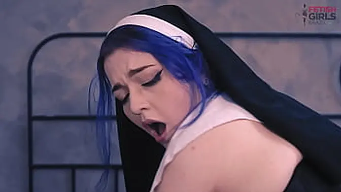 Naughty nun Madalena takes a rough cumshot in her huge ass
